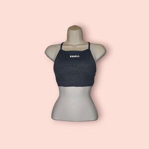 NOBULL Women's High Neck Sports Bra Dark Heather Gray Logo Gym Workout S